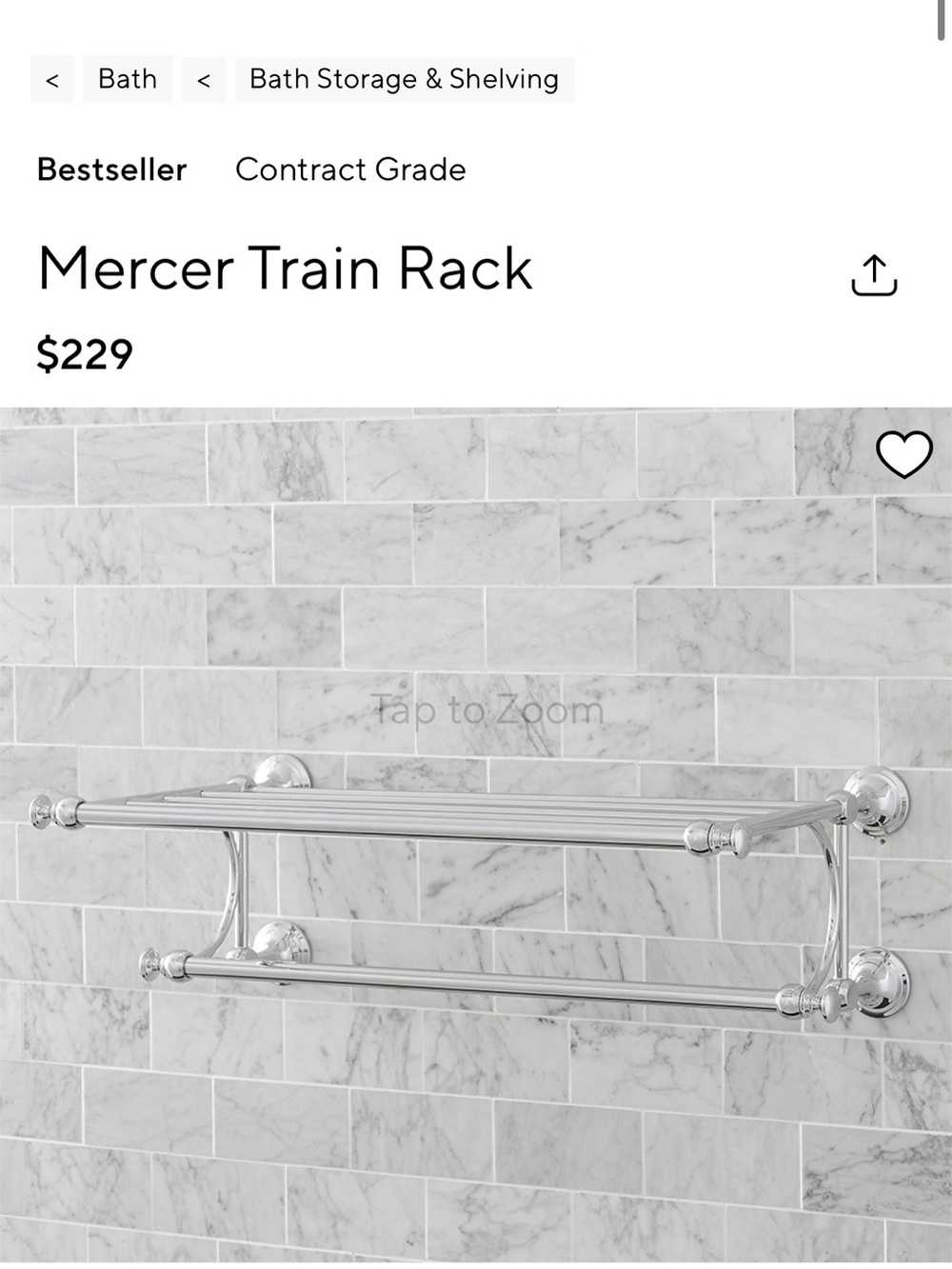 New Pottery Barn Train Rack Wall-Mounted Towel Shelf in Polished Chrome
